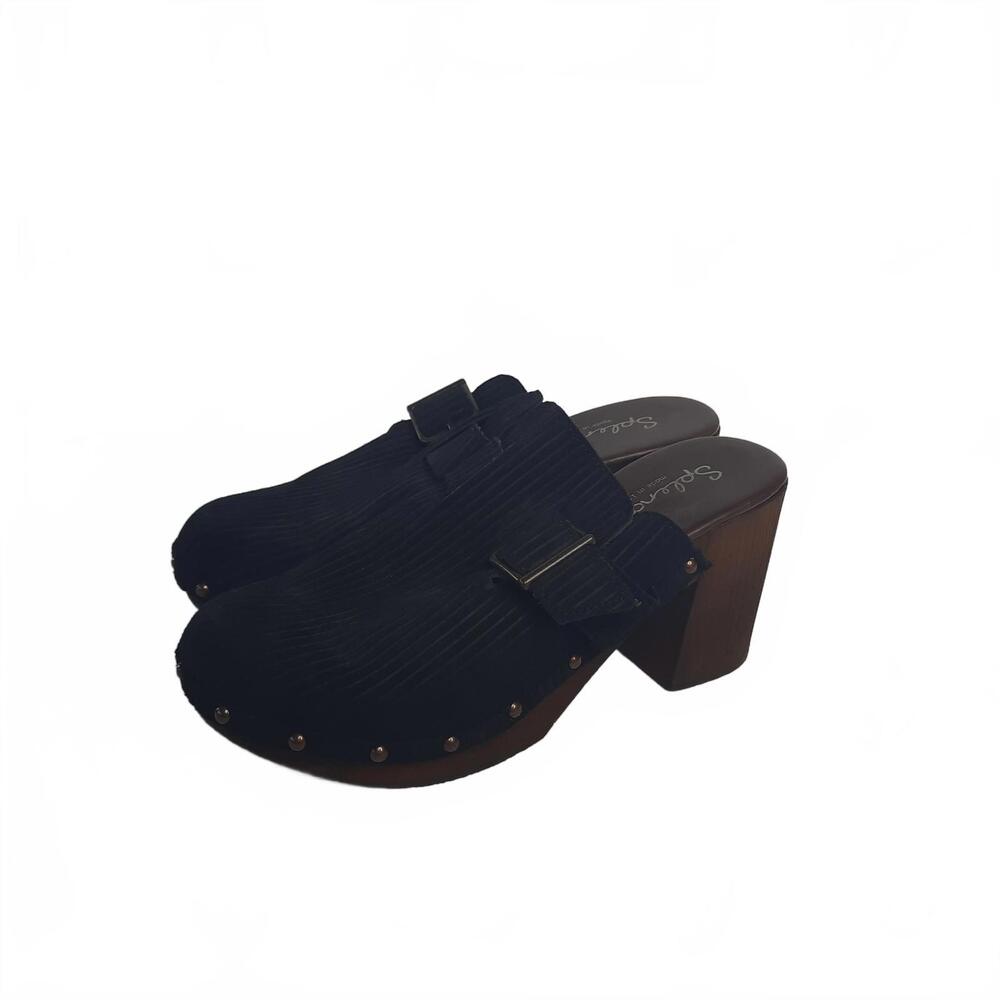 Splendid Hummingbird Black Corduroy Clogs with‎ Wooden Heels Size 9